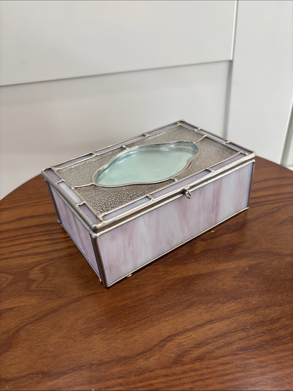 Pink Stained Glass Decorative Trinket Box with Clear Lid